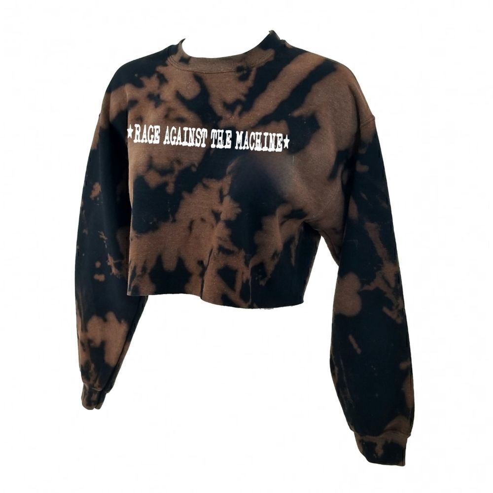 RAGE AGAINST THE MACHINE Rock Band Rap Acid Wash Crop Top Crewneck Sweatshirt - Picture 3 of 5